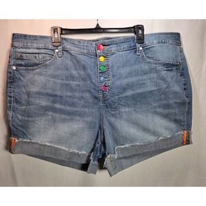 Torrid Denim Shorts Womens 22 Rainbow Button Fly Cuffed Hem Festival Colorful